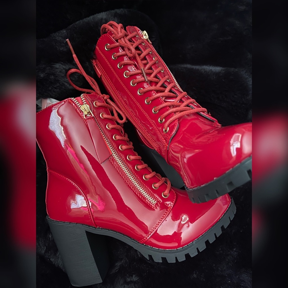 Gothic Red Combat Booties - image 3
